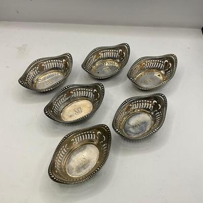 D1561 Set of 6 Sterling Silver Reticulated Oval Mint Bowls with monogram
