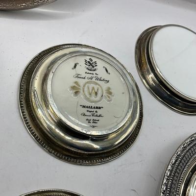 D1569 Lot of Sterling Silver Rimmed Crystal Coasters and Plate