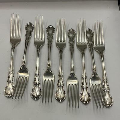 D1572 Set of Nine Sterling Silver R.M.& S Dinner Forks