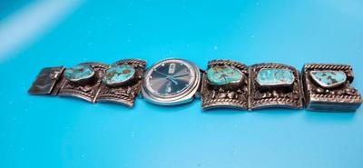Navajo Turquoise and Silver Watchband with Seiko Watch