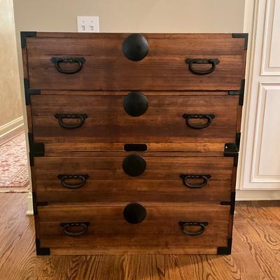 K576 Vintage Japanese Kimono Tansu Two Section Cabinet with Key