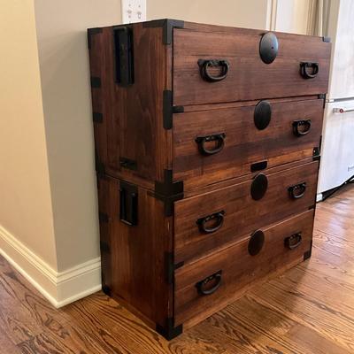 K576 Vintage Japanese Kimono Tansu Two Section Cabinet with Key