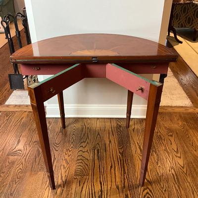 K577 Vintage Georgian Style Cherry Demilune Game Table