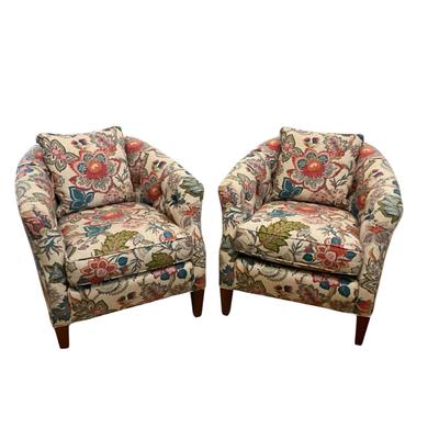 K583 Pair of Sherrill Tufted Medon Multi Colored Club Chairs