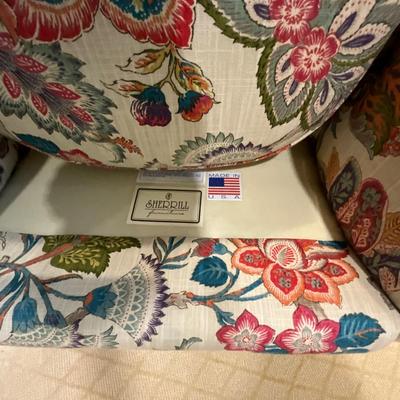 K583 Pair of Sherrill Tufted Medon Multi Colored Club Chairs