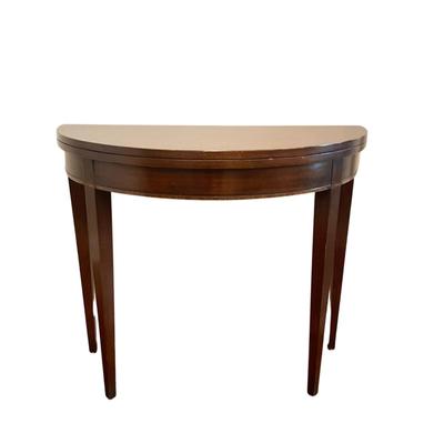 K584 Vintage Drexel Bicentennial Demilune Flip top Mahogany Table