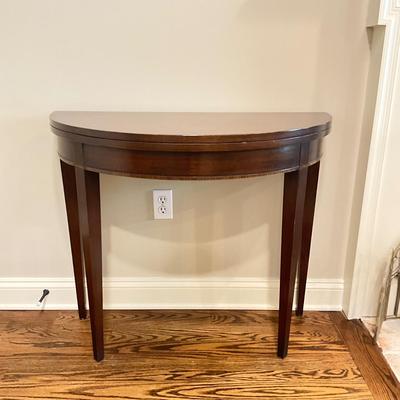 K584 Vintage Drexel Bicentennial Demilune Flip top Mahogany Table