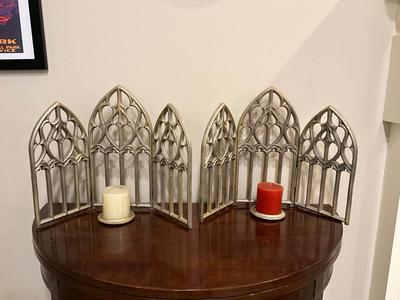 K589 Pair of Metal Cathedral Style Candleholders