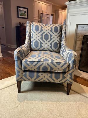 L601 Beautiful PEARSON Blue and Silver Upholstered Arm Chair