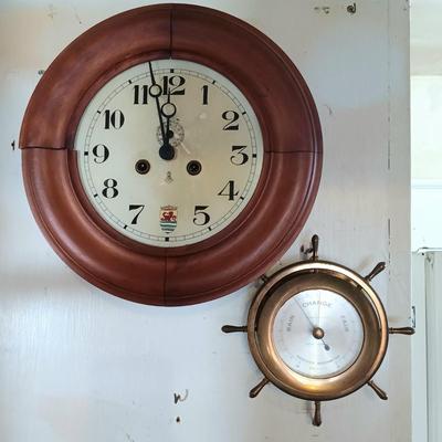 LOT 8: Gustav Becker Wall Clock with Seth Thomas Helmsman Barometer
