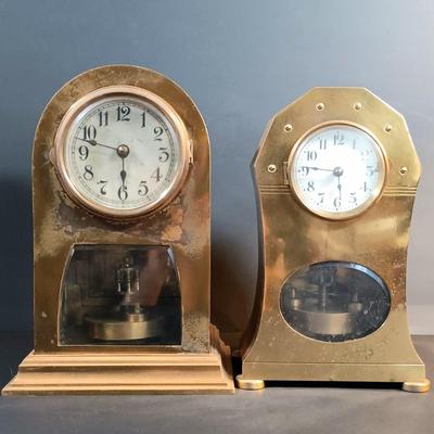 LOT 12: German Brass Mantel Clock with Metal Mantel Clock
