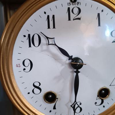 LOT 19: Antique Seth Thomas Brass & Glass Mantel Clock