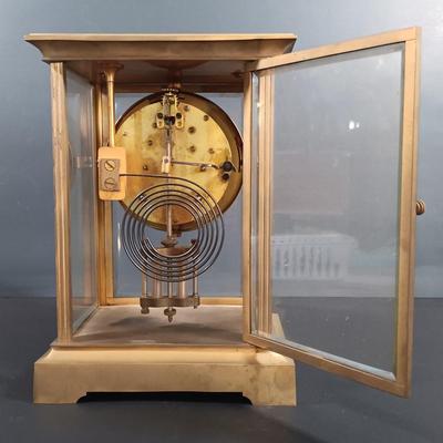 LOT 19: Antique Seth Thomas Brass & Glass Mantel Clock