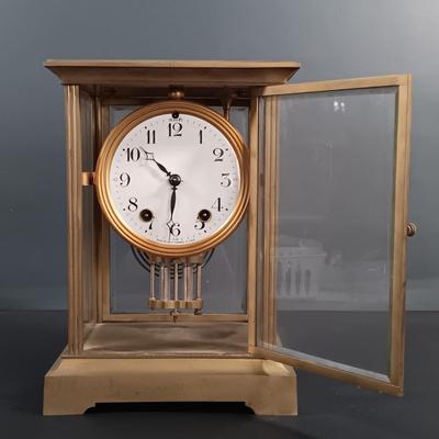 LOT 19: Antique Seth Thomas Brass & Glass Mantel Clock