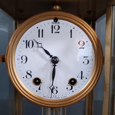 LOT 19: Antique Seth Thomas Brass & Glass Mantel Clock