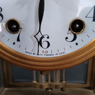 LOT 19: Antique Seth Thomas Brass & Glass Mantel Clock