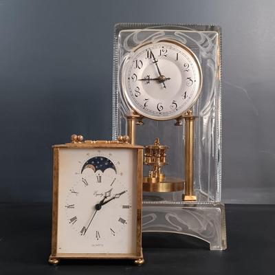 LOT 23: Lebolt & Co. Glass-Case Anniversary Clock w/ Equity Rising Moon Clock