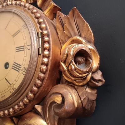 LOT 24: Westerstrand Töreboda Swedish Rococo-Style Gilt Wood Wall Clock