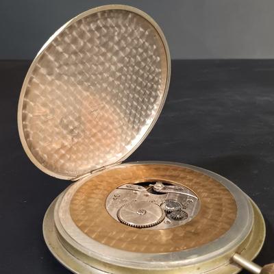 LOT 25: Swiza Sheffield 8-Day Desk Clock, Grammes Perpetual Flip Calendar, Brass Hourglass & Black Starr & Frost 8-Day Desk Clock