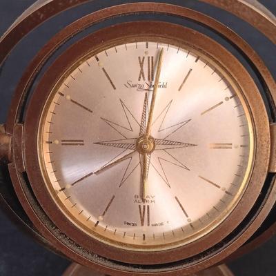 LOT 25: Swiza Sheffield 8-Day Desk Clock, Grammes Perpetual Flip Calendar, Brass Hourglass & Black Starr & Frost 8-Day Desk Clock