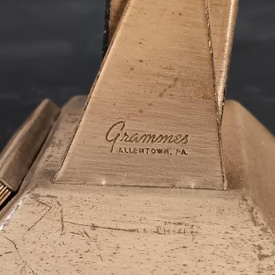 LOT 25: Swiza Sheffield 8-Day Desk Clock, Grammes Perpetual Flip Calendar, Brass Hourglass & Black Starr & Frost 8-Day Desk Clock