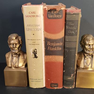 LOT 26: Vintage Brass Eagle Plaque, Philadelphia Mfg. Co. Lincoln Bronze Busts & Books