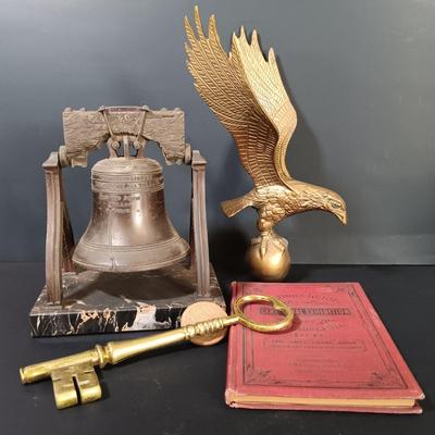 LOT 195: 1876 Philadelphia Centennial Exhibition Visitors Guide w/ Brass Eagle Flag Topper, Bailey Banks & Biddle Co. Miniature...
