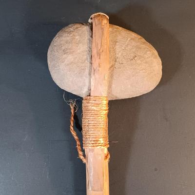 LOT 201: Cast Metal Elk Figurine, Vintage Stone Axe, Stone Arrowheads, Dried Shelf Mushroom & More