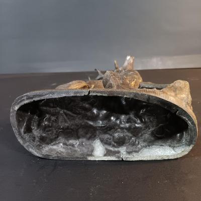 LOT 201: Cast Metal Elk Figurine, Vintage Stone Axe, Stone Arrowheads, Dried Shelf Mushroom & More