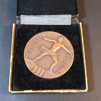 LOT 213: Set of (6) Bronze Medals- Alsace Medal, 1955 American Society of Engineers, 1980 Winter Olympics & More