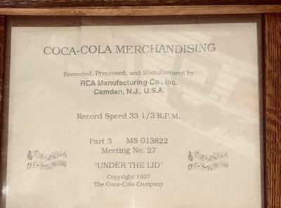 UNIQUELY FRAMED 1937 COCA-COLA MEETING No. 27 “UNDER THE LID” PART 3
