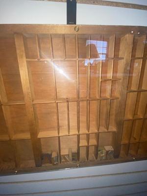 PRINTER'S DRAWER/SHADOW BOX WITH ORIGINAL STAMPS