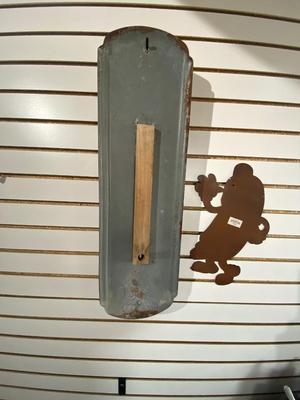 VINTAGE ORIGINAL DR PEPPER THERMOMETER AND A REPLICA HOTDOG AT THE MOVIES SIGN