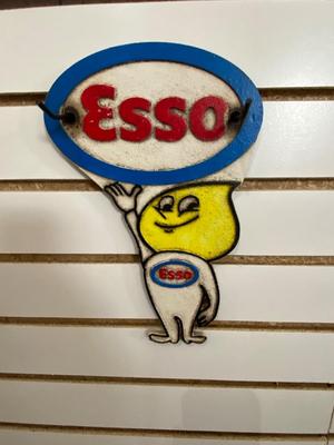 VINTAGE CAST IRON "ESSO" GUARANTEED OIL SIGN