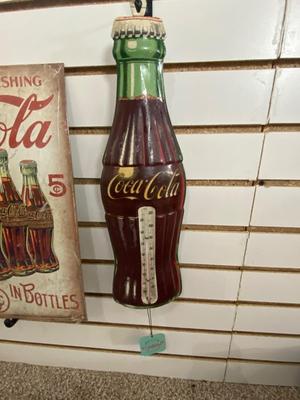 ORIGINAL COCA-COLA THERMOMETER AND TIN ADVERTISING SIGN