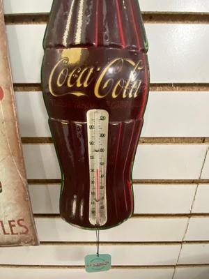 ORIGINAL COCA-COLA THERMOMETER AND TIN ADVERTISING SIGN