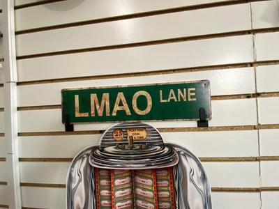 TABLE TOP JUKE BOX SIGN AND LMAO LANE SIGN
