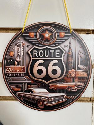 RETRO SERVING TRAY WITH CLASSIC DRINKS AND ROUTE 66 SIGNS