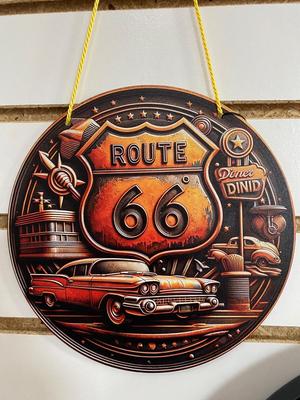 RETRO SERVING TRAY WITH CLASSIC DRINKS AND ROUTE 66 SIGNS