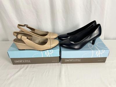 Lot B 463 Two Pair of Life Stride Ladies Shoes Tan & Blue (size 9)