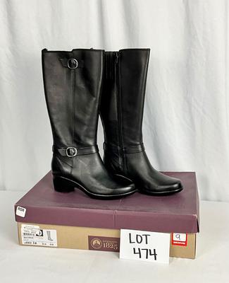 Lot A 474 NIB Clark Malia Poplar Black Leather Cuir Noir Boot (size 9)