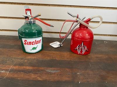 RETRO PINSTRIPED OIL CAN BY LOCAL ARTIST “IZZY” & SINCLAIR OIL CAN