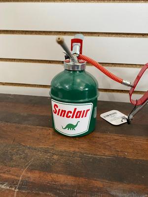 RETRO PINSTRIPED OIL CAN BY LOCAL ARTIST “IZZY” & SINCLAIR OIL CAN