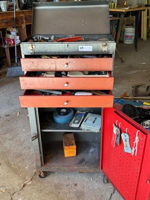 Vintage Rolling Toolbox - shown items in toolbox included