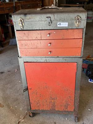 Vintage Rolling Toolbox - shown items in toolbox included