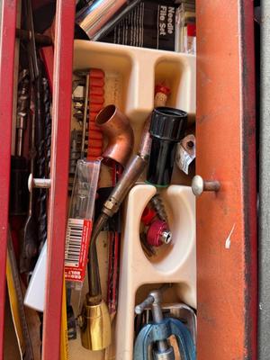 Vintage Rolling Toolbox - shown items in toolbox included
