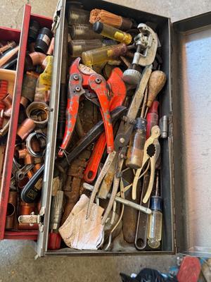 Vintage Rolling Toolbox - shown items in toolbox included