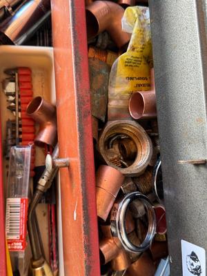 Vintage Rolling Toolbox - shown items in toolbox included