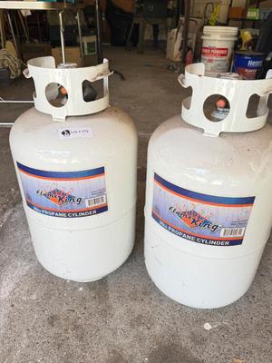 Two (2) Flame King 30lb Propane Cylinder - both full