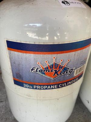 Two (2) Flame King 30lb Propane Cylinder - both full